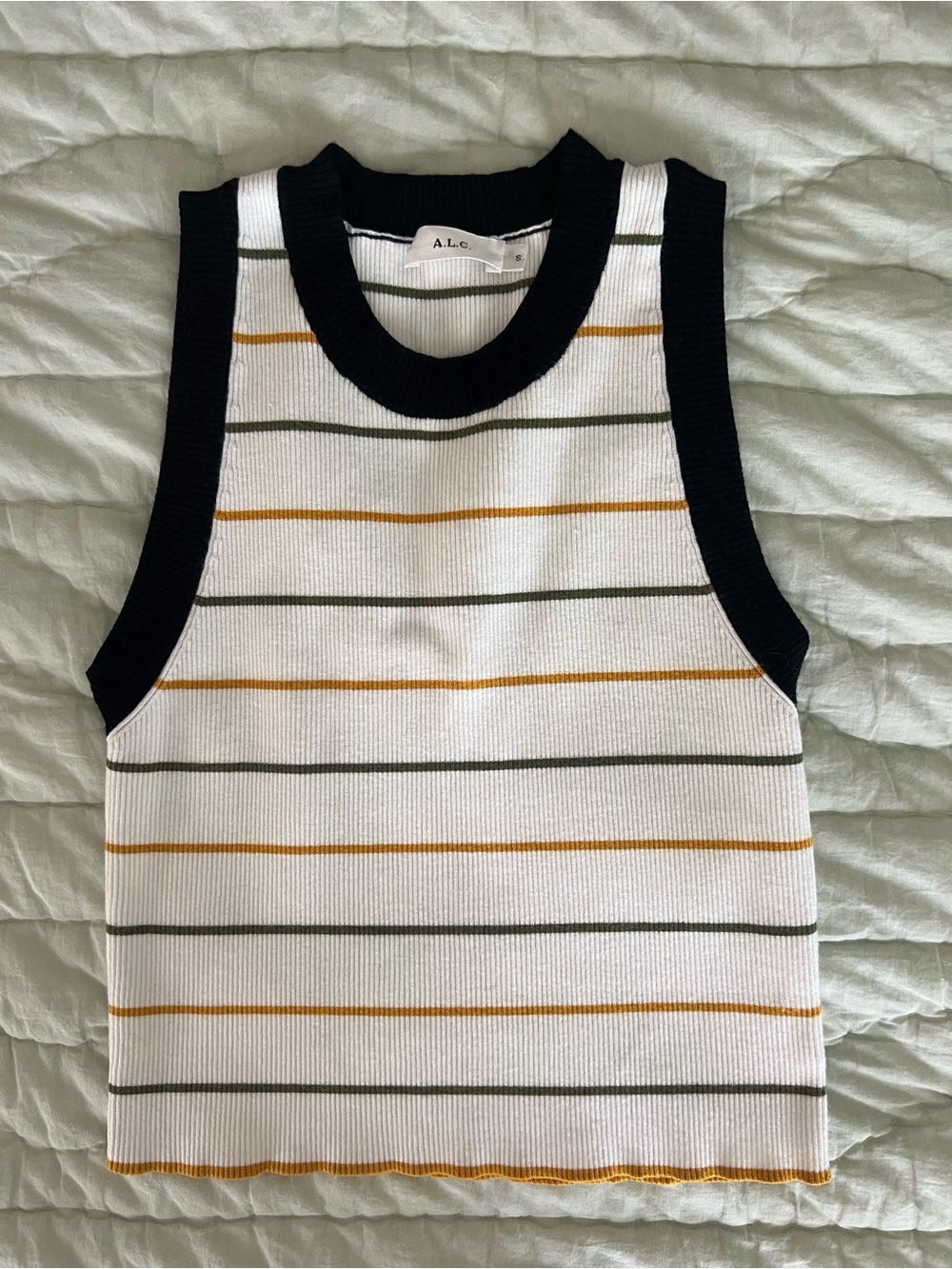 A.L.C. Rita Top in White, Olive & Mustard